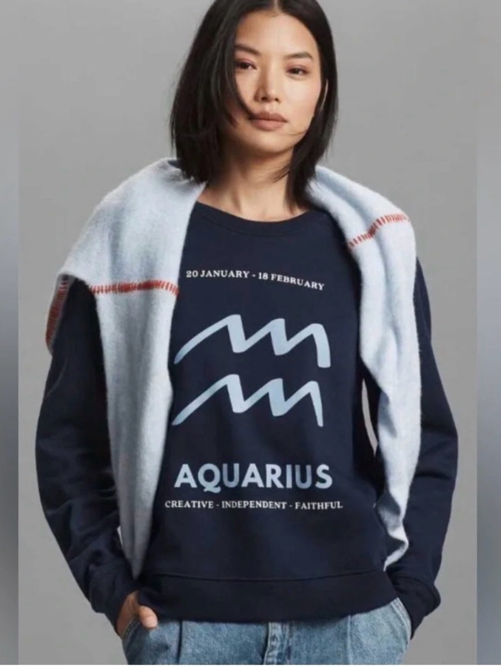 Anthropologie x Catherine O’Sullivan Aquarius Zodiac Blue Pullover Sweatshirt XS